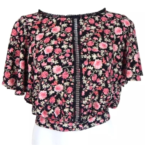 Foxiedox Black Floral Tie Back Top - Picture 1 of 3